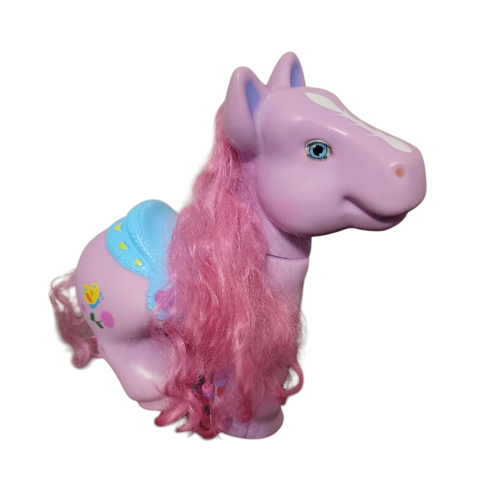 Little Pony Large Sized Purple W/ blue saddle 12” pre owned Made In China